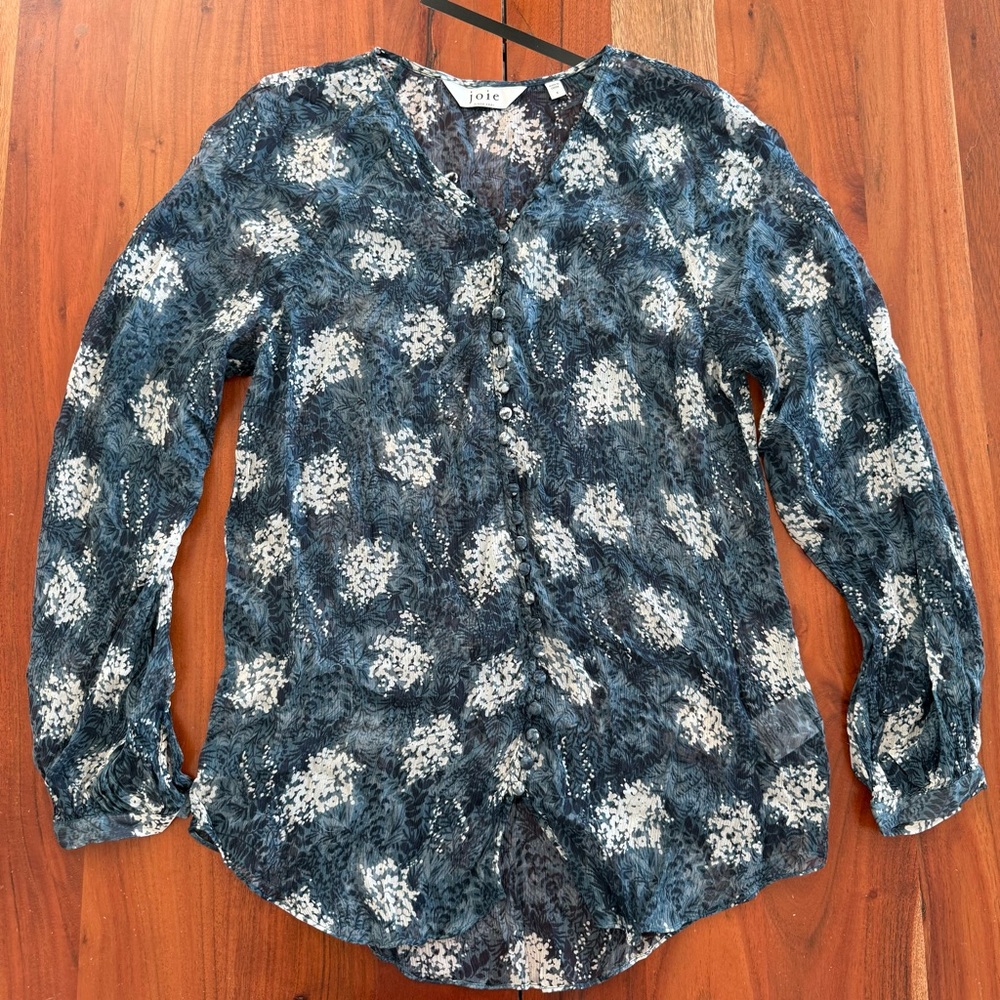 Joie Blue Floral Women's Sheer SilkTop